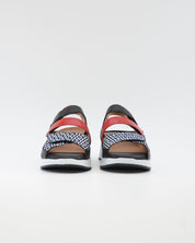 SANDALIA PLANTILLA EXTRAIBLE MUJER TRES VELCROS ANCHO ESPECIAL COLOR NEGRO Y ROJO PIE SANTO 260423