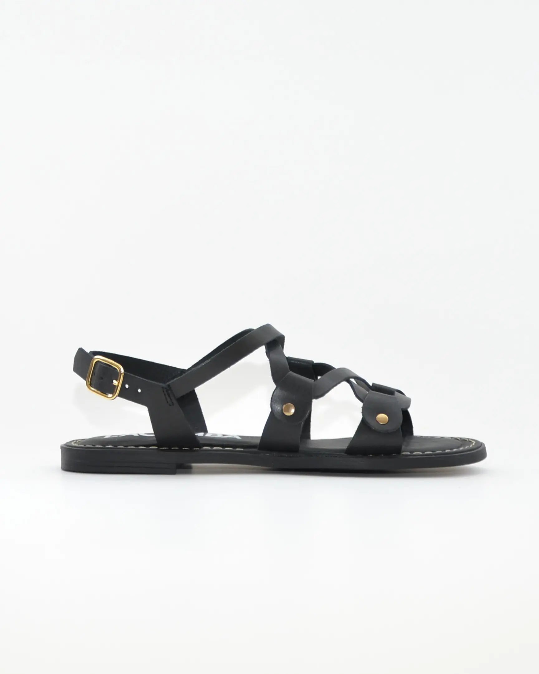 SANDALIA MUJER PLANA PIEL COLOR NEGRO TACHAS LACOMBA BOUGAIN