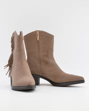 BOTIN MUJER COWBOY SERRAJE TAUPE CON FLECOS CARMELA 164252