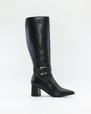 BOTA ALTA MUJER TACON ANCHO EN PIEL COLOR NEGRO ADORNO HEBILLA