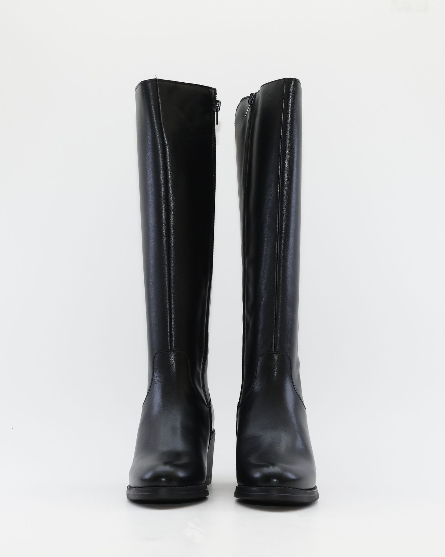 BOTA ALTA MUJER TACON ANCHO CON ELASTICOS PIEL COLOR NEGRO KAOLA 8825