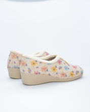 ZAPATILLAS DE CASA MUJER ANCHO ESPECIAL FIELTRO FLORES BEIGE