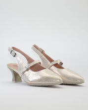 ZAPATO SALON MUJER DORADO TALON DESTALONADO Y HEBILLA PITILLOS 11183