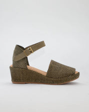 SANDALIA CON CUÑA MUJER PLANTA ACOLCHADA RAFIA KAKI PITILLOS 11260