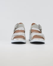 SANDALIA CUÑA PLANTILLA EXTRAIBLE MUJER TRES VELCROS ANCHO ESPECIAL COLOR VERDE Y PLATA PIE SANTO 260382 CAVA