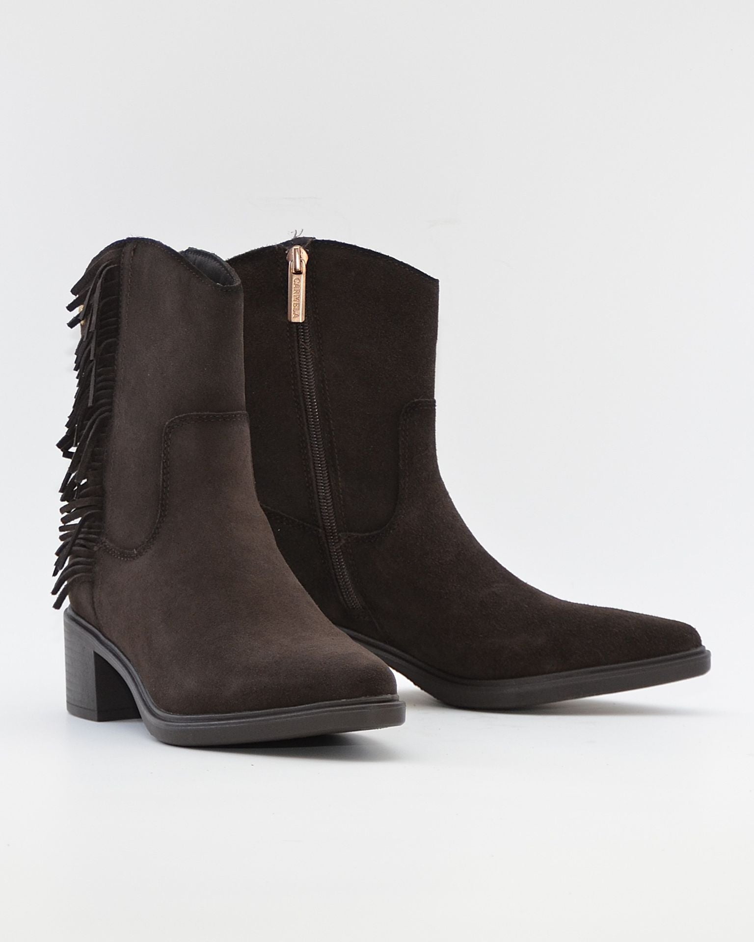 BOTIN MUJER COWBOY SERRAJE MARRÓN CHOCOLATE CON FLECOS CARMELA 164252