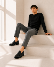 ZAPATO MOCASIN HOMBRE COSIDO A MANO NEGRO ANTIFAZ 100 PISO DE GOMA