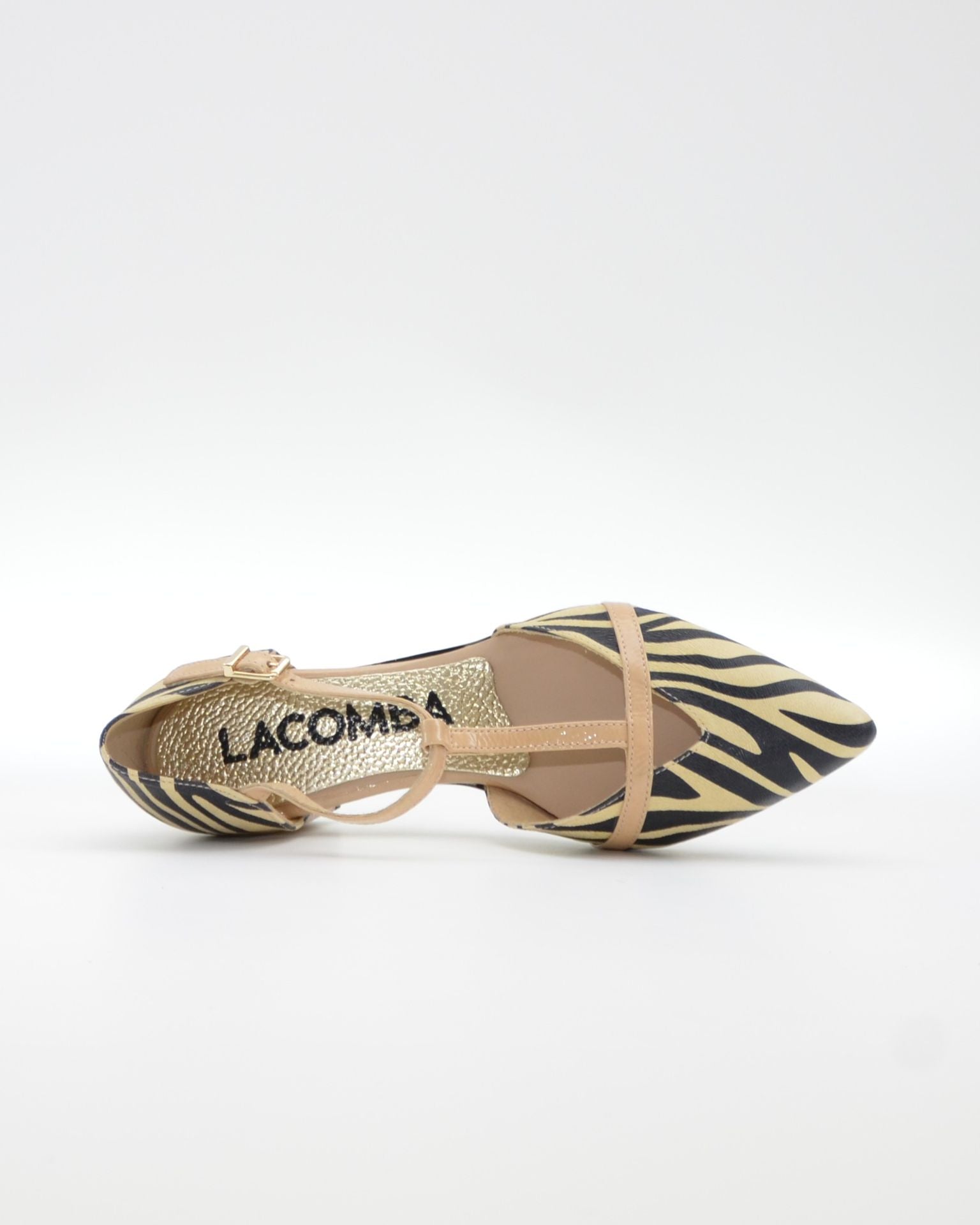 ZAPATO MUJER ABIERTO EN EL LATERAL PIEL ANIMAL PRINT CEBRA LACOMBA GERANIUM