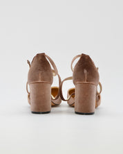 ZAPATO SALÓN MUJER COLOR TERCIOPELO TAUPE TACÓN ANCHO Y TIRAS AZAREY 459M066