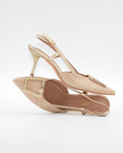 ZAPATO FIESTA MUJER TEJIDO BEIGE ADORNO METÁLICO CAYETANO 56022