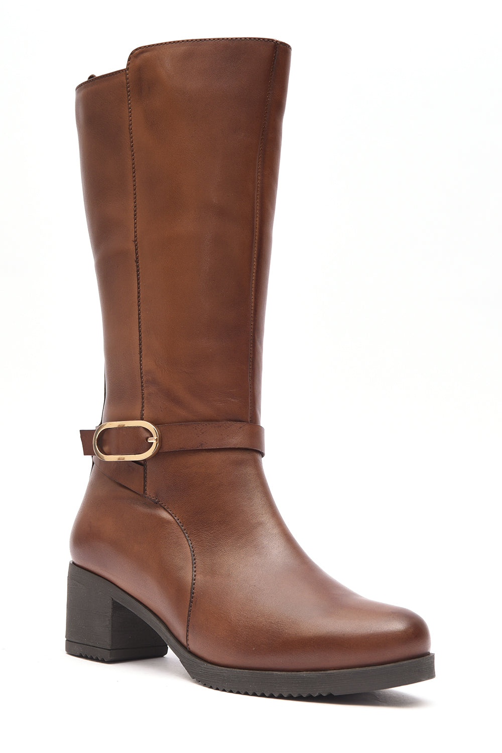BOTA MUJER CUERO TACON CUADRADO  CREMALLERA Y ELÁSTICO LATERAL  L-1303