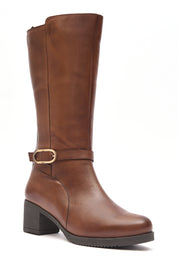BOTA MUJER CUERO TACON CUADRADO  CREMALLERA Y ELÁSTICO LATERAL  L-1303