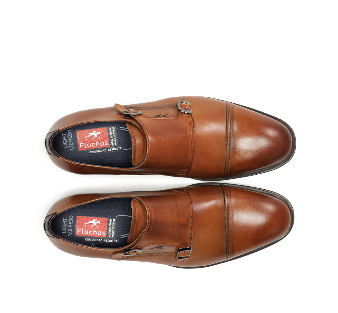ZAPATO HOMBRE MONKTRAP DOS HEBILLAS COLOR CUERO F1838 ASGARD