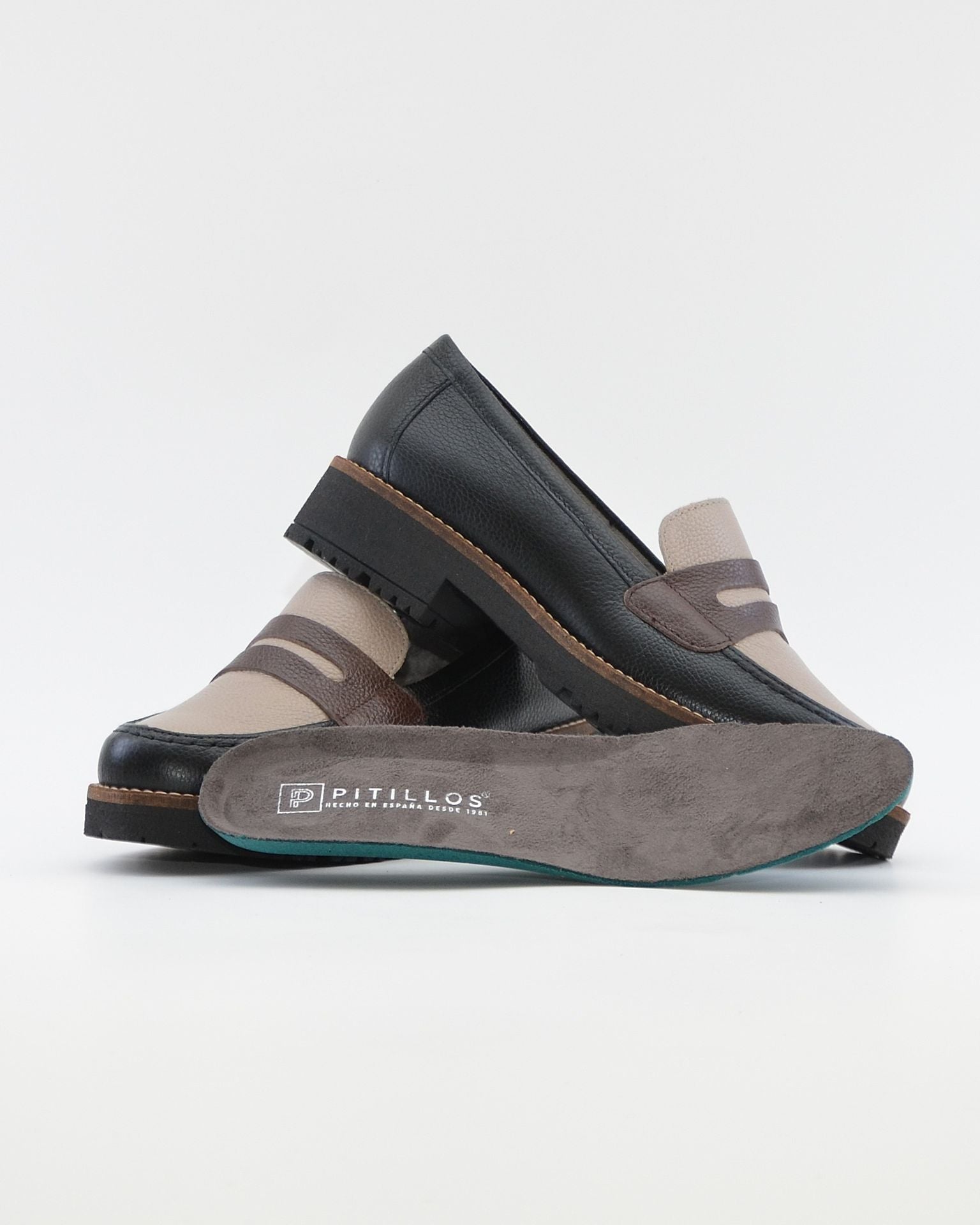 ZAPATO MOCASIN MUJER NEGRO MARRON TOPO PLANTILLA EXTRAIBLE PITILLOS 11564