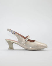 ZAPATO SALON MUJER DORADO TALON DESTALONADO Y HEBILLA PITILLOS 11183