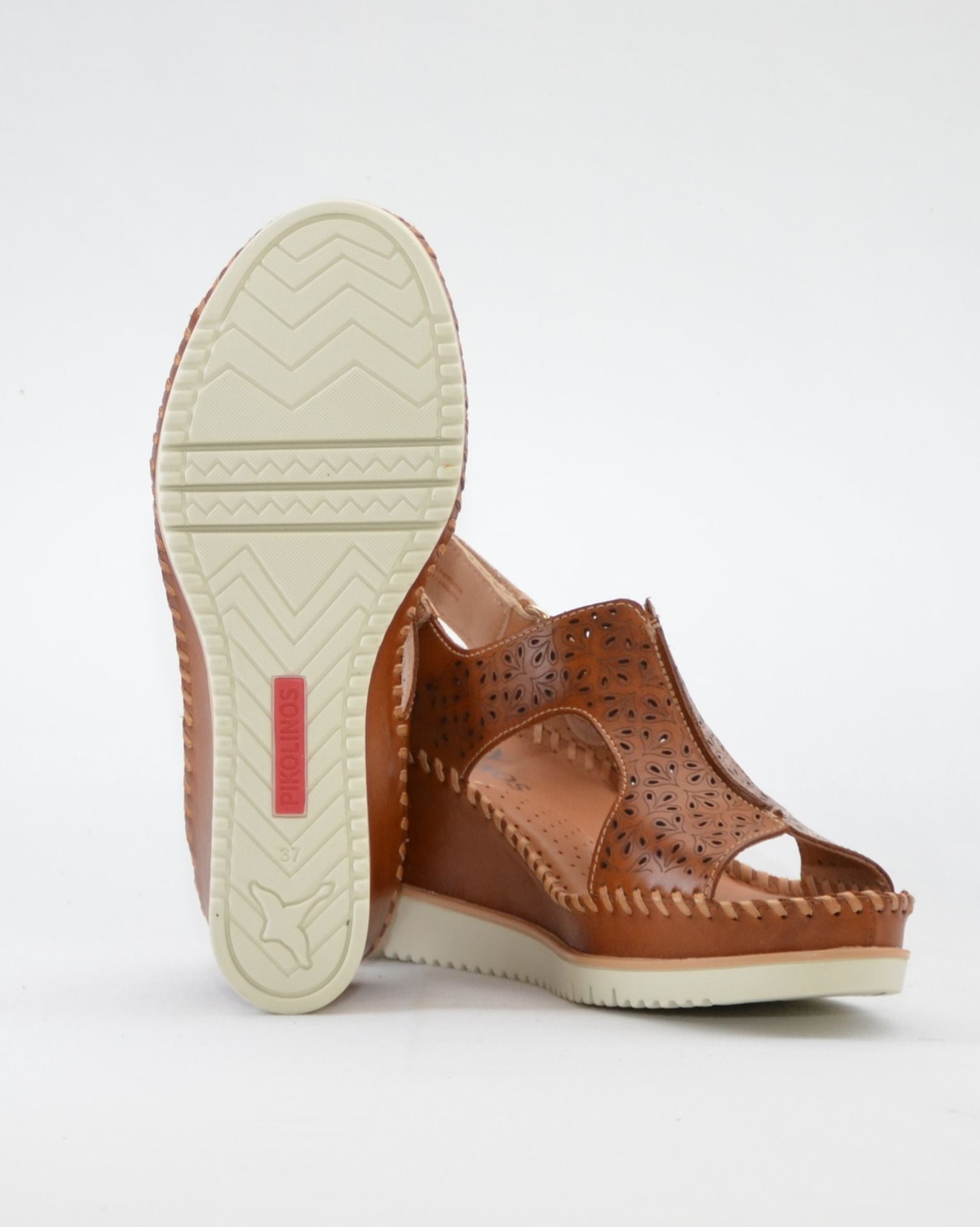 SANDALIA CUÑA MUJER PIEL MICROPERFORADA COLOR BRANDY PIKOLINOS W3Z-1623C1
