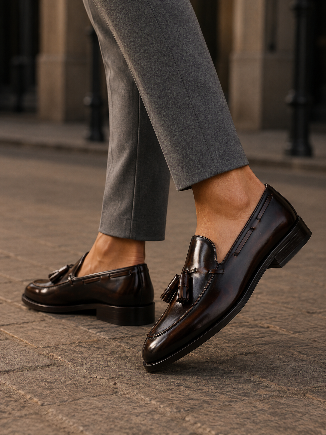 ZAPATO HOMBRE BORLAS TASSEL FLORENTIC MARRON SUELA DE CUERO