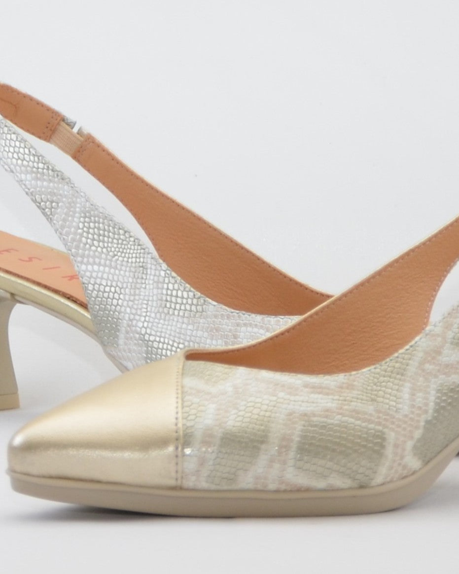 ZAPATO DE VESTIR MUJER DORADO TACON BAJO DESIREE MACA 8 ORO