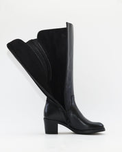 BOTA ALTA MUJER TACON ANCHO CON ELASTICOS PIEL COLOR NEGRO KAOLA 8825