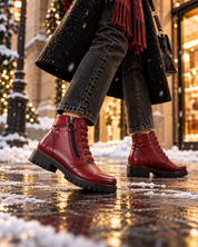 BOTA MUJER PLANA CON ELÁSTICOS Y CREMALLERA COLOR BURDEOS GIORDA 23887