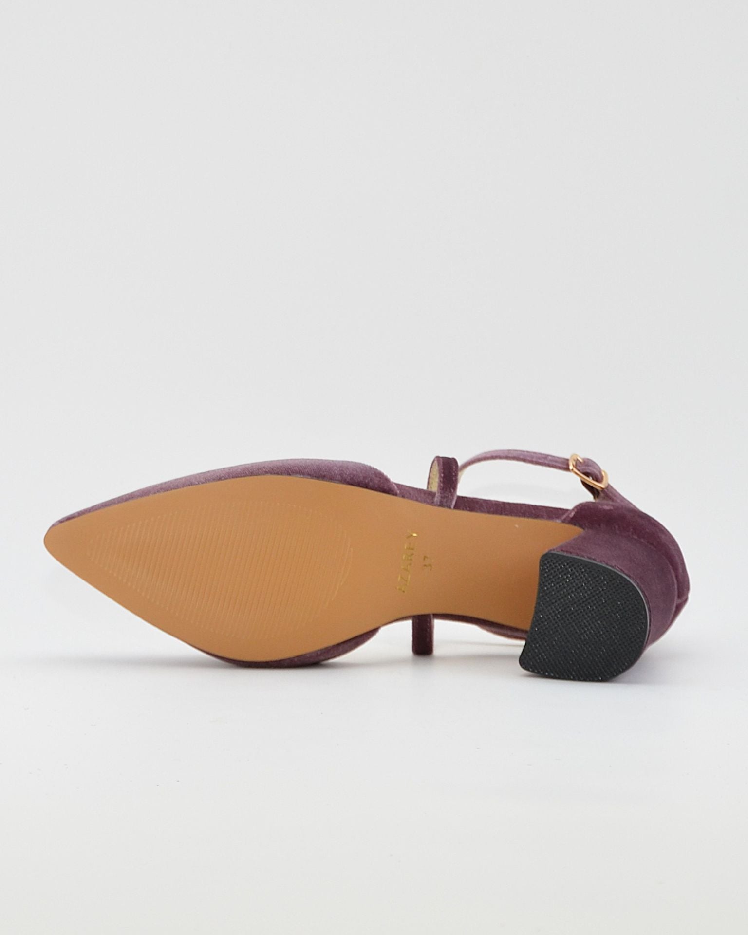ZAPATO SALÓN MUJER COLOR TERCIOPELO MALVA TACÓN ANCHO Y TIRAS AZAREY 459M066