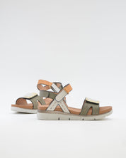 SANDALIA PLANA MUJER STONEFLY DOS VELCROS COMBI OLIVA CUERO BLANCO 220834 BSE