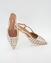 ZAPATO FIESTA MUJER TEJIDO BLANCO ADORNO METÁLICO CAYETANO 56022