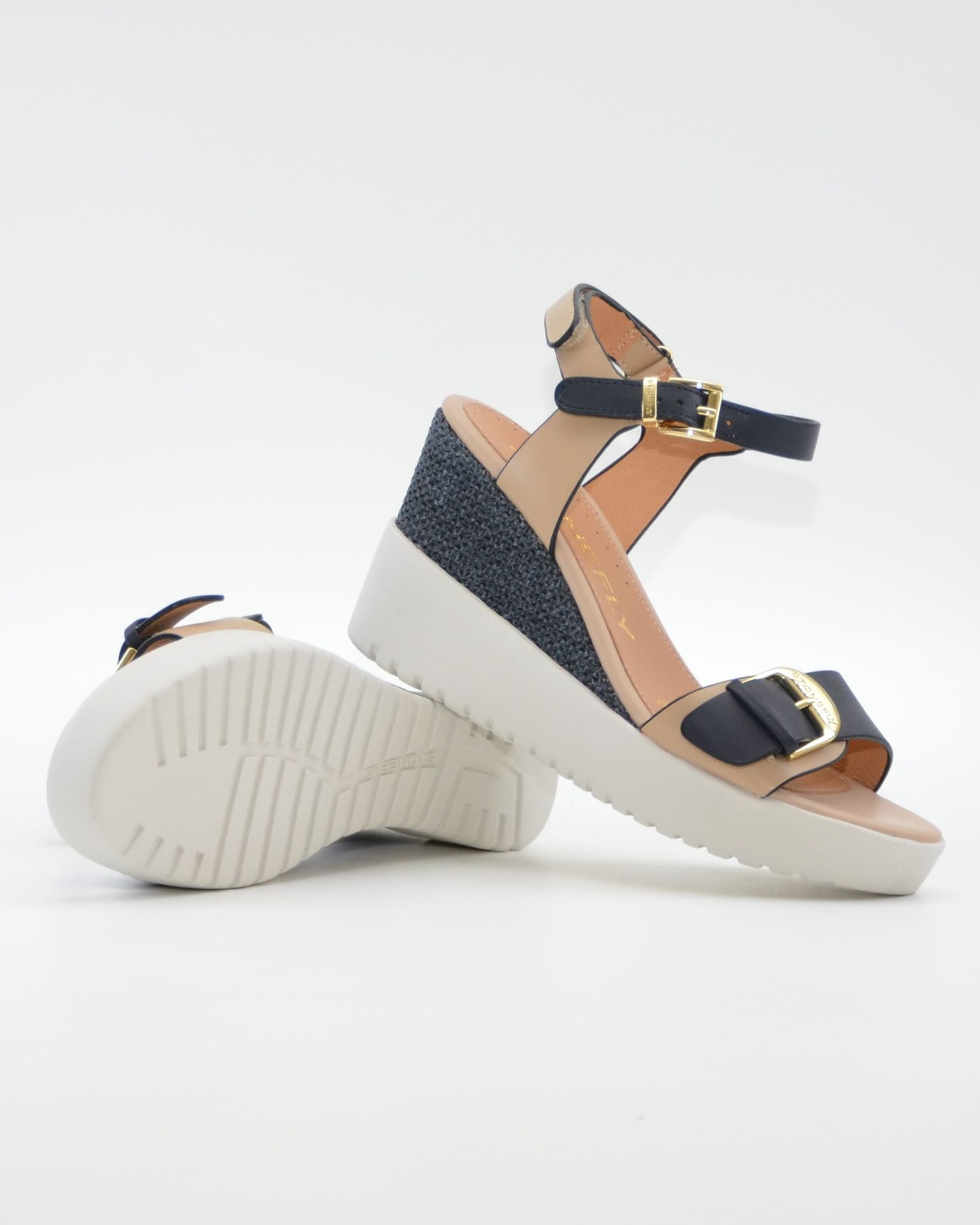 SANDALIA CUÑA MUJER STONEFLY ADORNO HEBILLA COMBI MARINO BLANCO 222301 EGC