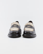 MOCASIN MUJER PIEL MARRON CON LANA LACOMBA LYCHEE
