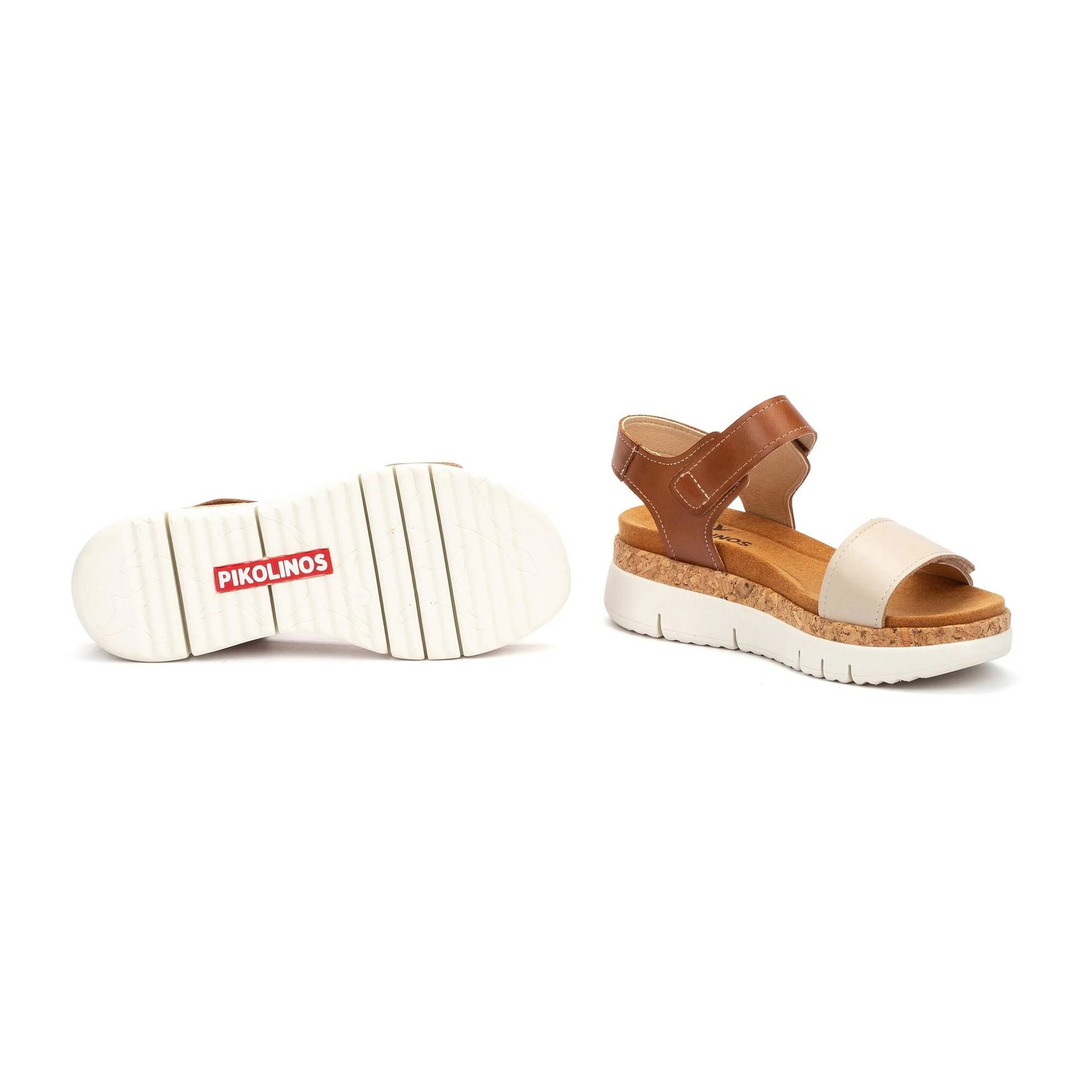 SANDALIA CON VELCRO BICOLOR MARFIL Y CUERO PLANTILLA EXTRAIBLE PIKOLINOS W4N-0940C1
