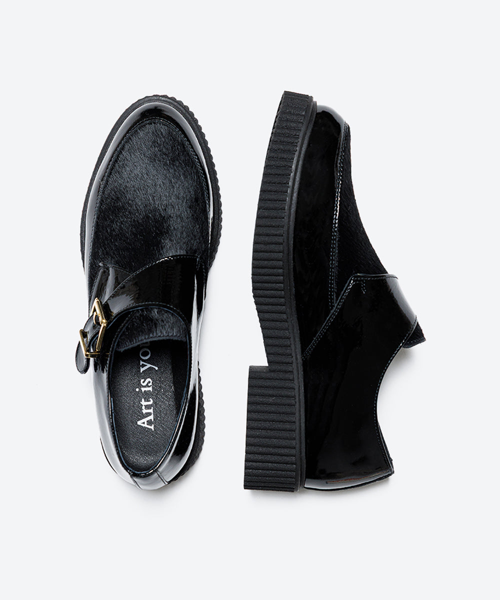 ZAPATO MUJER HEBILLA CHAROL NEGRO POTRO NEGRO LACOMBA ORCHID