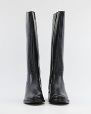BOTA PLANA MUJER NEGRA CON APERTURA AJUSTABLE EN EL GEMELO CARMELA 164010