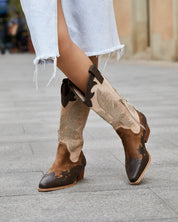 BOTA COWBOY MARRON CUERO BEIG A5168