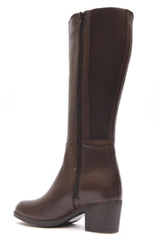 BOTA MUJER MARRON TACON CUADRADO  CREMALLERA Y ELÁSTICO LATERAL  L-1309