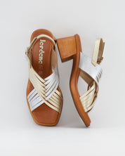 SANDALIA MUJER TACON MEDIO PLANTA DE GEL COMBI PLATA DORADO JORDANA 4235