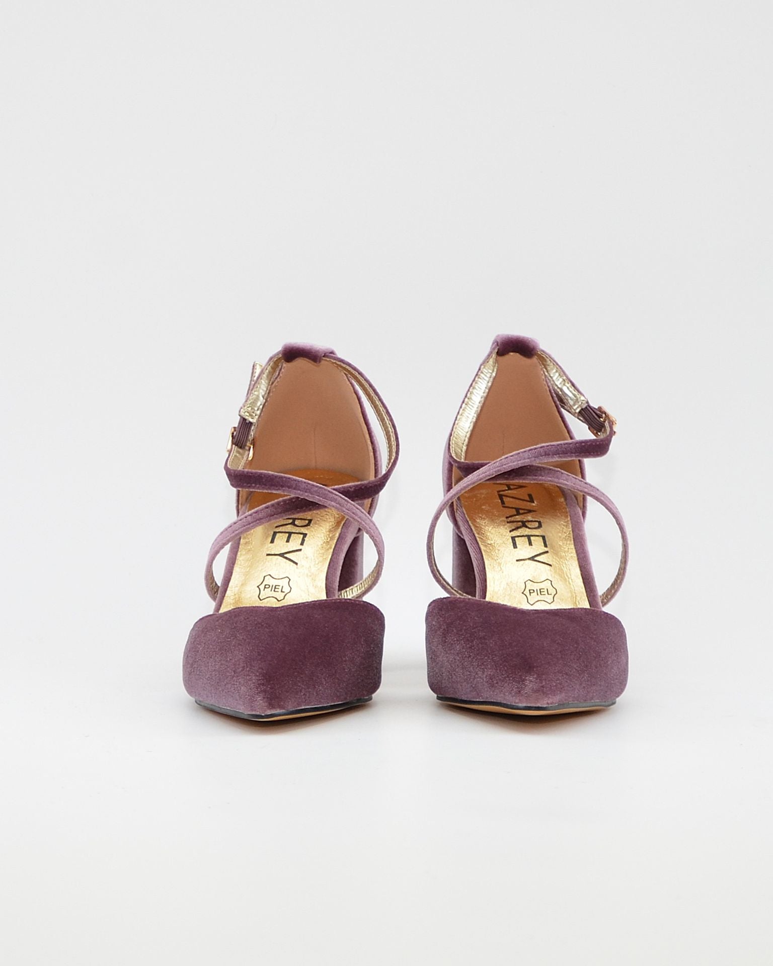 ZAPATO SALÓN MUJER COLOR TERCIOPELO MALVA TACÓN ANCHO Y TIRAS AZAREY 459M066