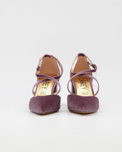 ZAPATO SALÓN MUJER COLOR TERCIOPELO MALVA TACÓN ANCHO Y TIRAS AZAREY 459M066