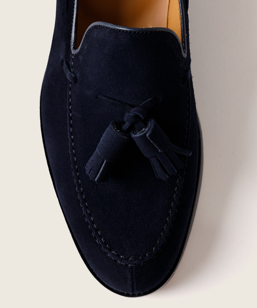 ZAPATO HOMBRE BORLAS TASSEL SERRAJE AZUL MARINO SUELA DE CUERO