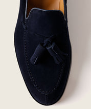 ZAPATO HOMBRE BORLAS TASSEL SERRAJE AZUL MARINO SUELA DE CUERO