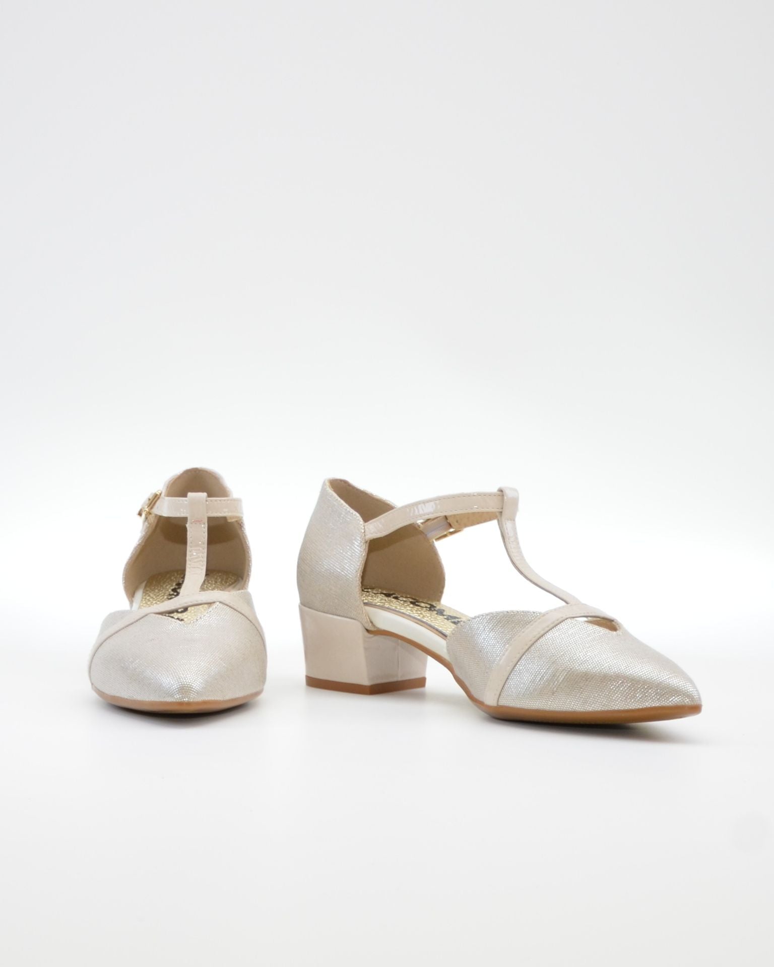 ZAPATO MUJER ABIERTO EN EL LATERAL EN PIEL METALIZADA CHAMPAN LACOMBA PETUNIA