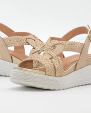 SANDALIA PLANA MUJER STONEFLY TRENZADA ORO Y BEIGE