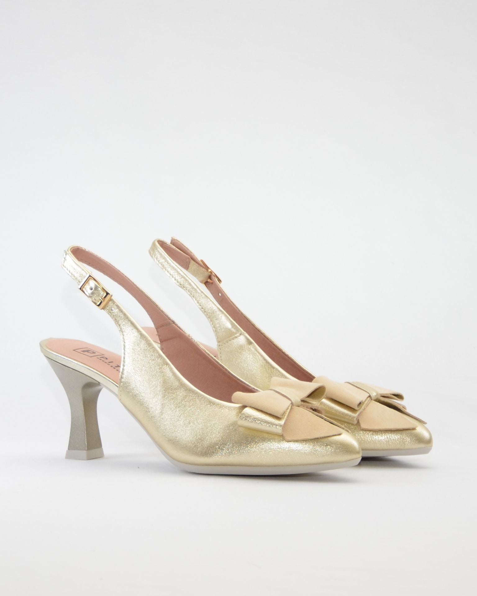 ZAPATO SALON DESTALONADO COLOR DORADO ADORNO LAZO PITILLOS 11191 ORO