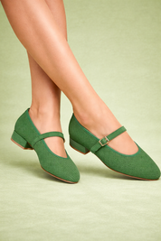 MERCEDITAS DE PIEL COLOR VERDE CON CORREA Y HEBILLA LACOMBA SALVIA
