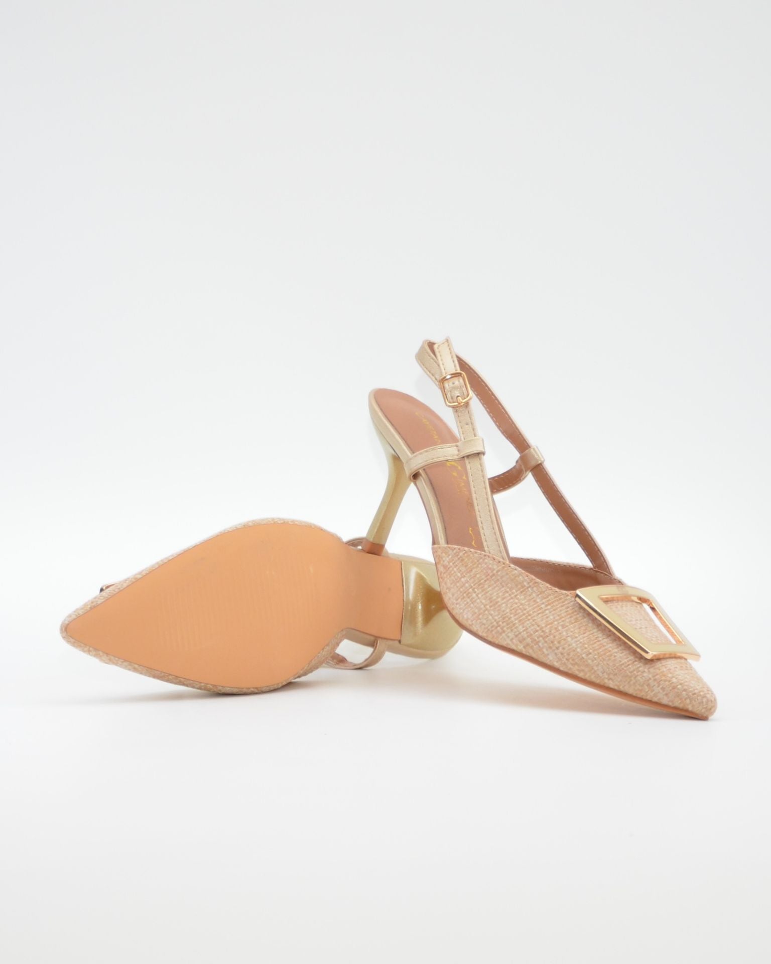 ZAPATO FIESTA MUJER TEJIDO BEIGE ADORNO METÁLICO CAYETANO 56022