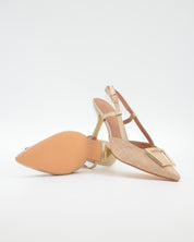 ZAPATO FIESTA MUJER TEJIDO BEIGE ADORNO METÁLICO CAYETANO 56022