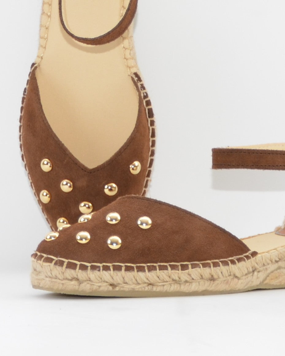 ALPARGATA CON PULSERA MUJER SALVI MARRON CHOCOLATE CON TACHAS DORADAS 219016
