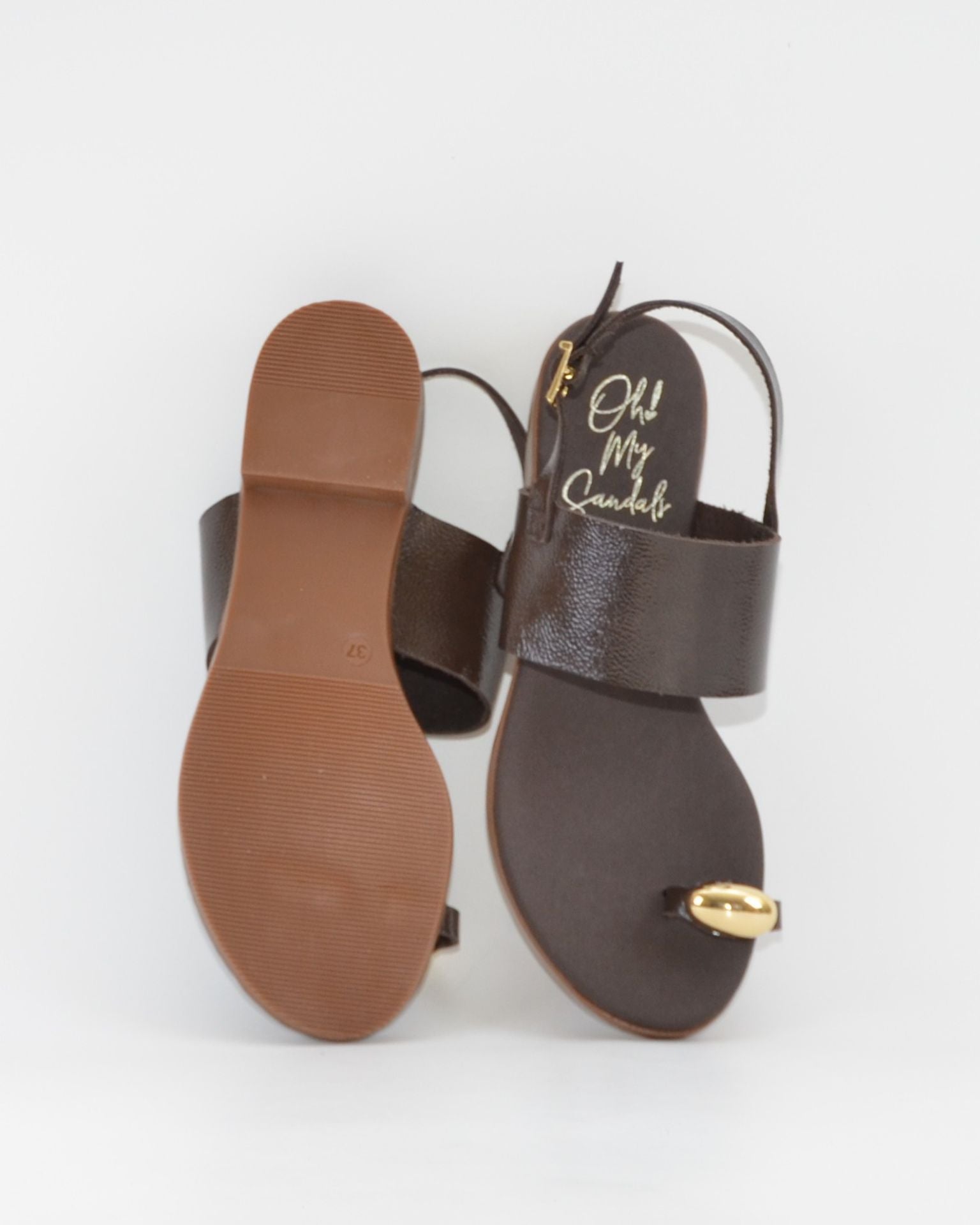 SANDALIA PLANA MUJER DEDO EN COLOR CHAROL MARRON PLANTA DE GEL OH MY SANDALS 5862