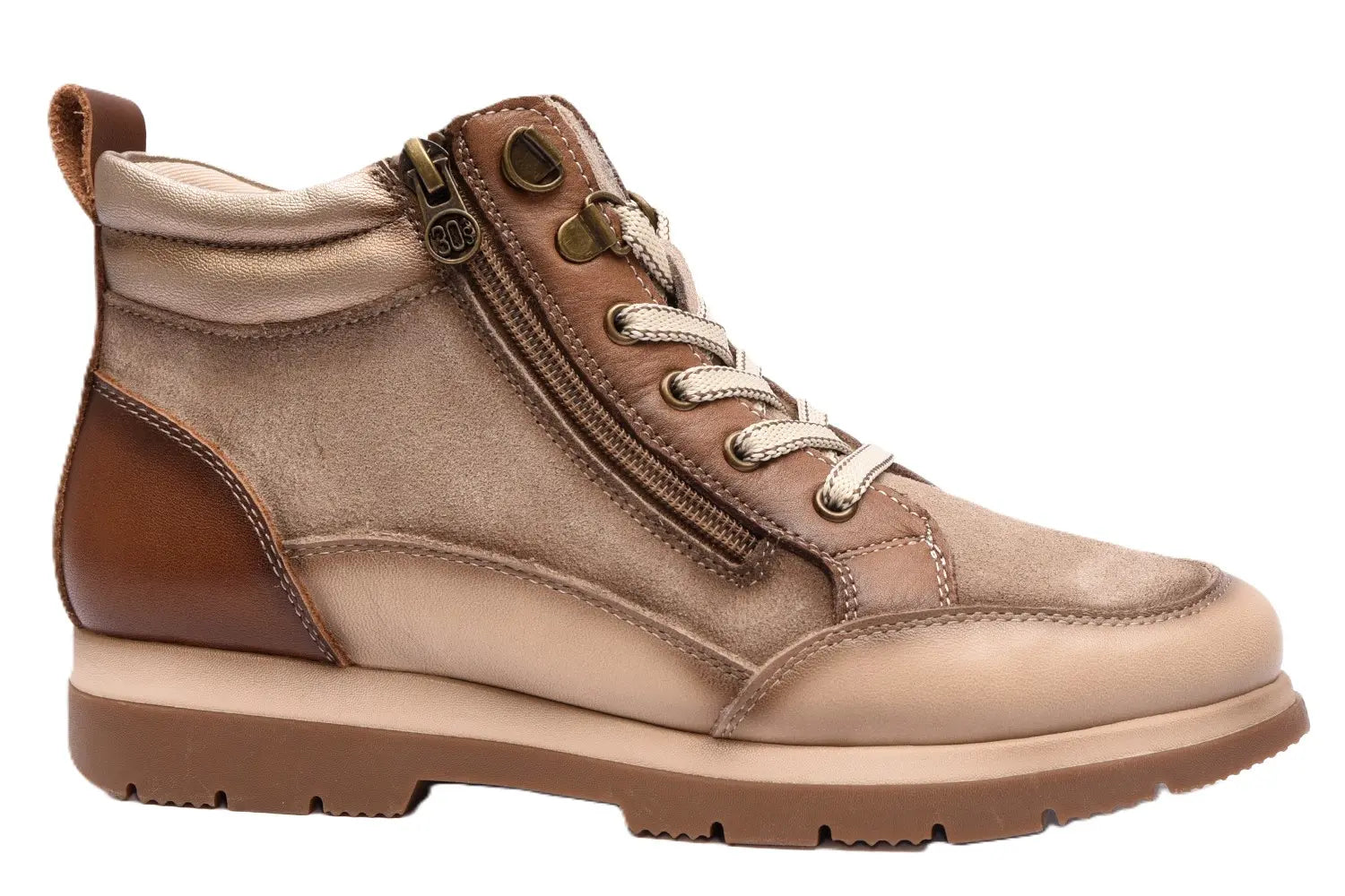 BOTIN DEPORTIVO MUJER CORDONES Y CREMALLERA TAUPE L-4460