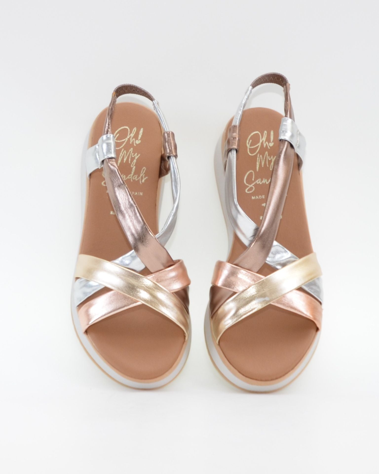 SANDALIA CUÑA MUJER TIRAS METALIZADAS PLANTA DE GEL OH MY SANDALS 5941