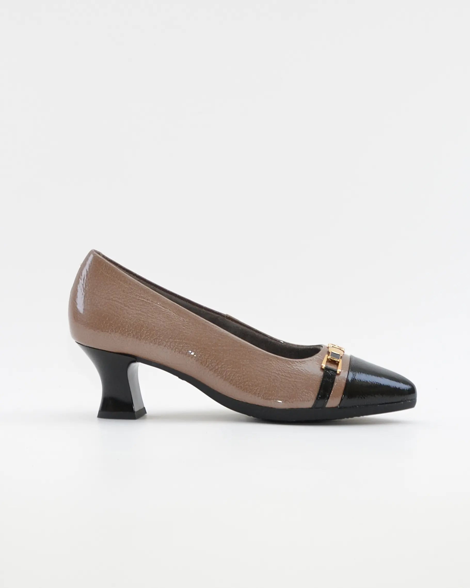ZAPATO SALON PITILLOS COMBINADO TOPO NEGRO CON ADORNO DORADO 11682